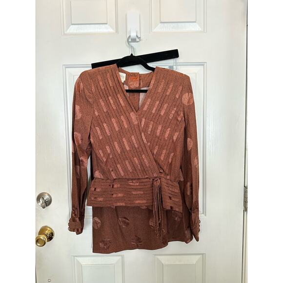 Vintage Raul Blanco Skirt and Top Set Silk Brown Size 8 - Picture 2 of 10